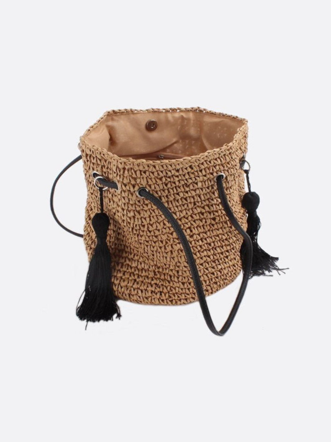 Straw drawstring bag