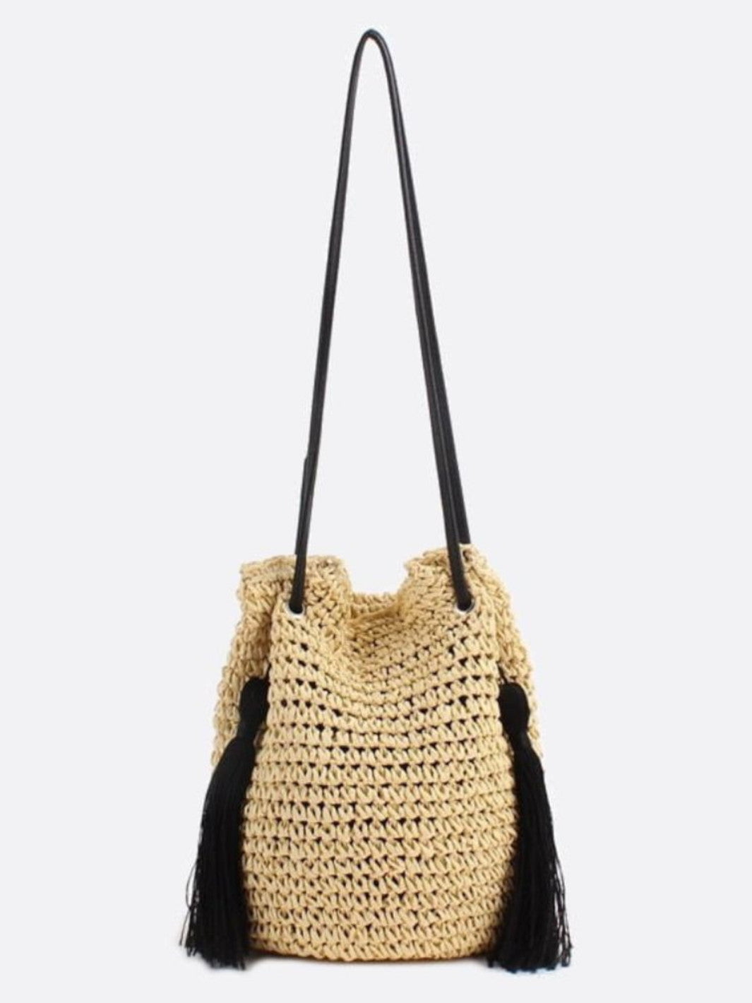 Straw drawstring bag
