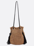 Straw drawstring bag
