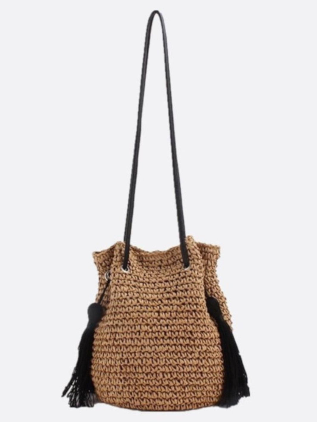 Straw drawstring bag