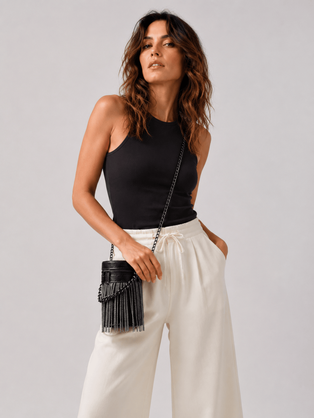 black leather cylinder bag