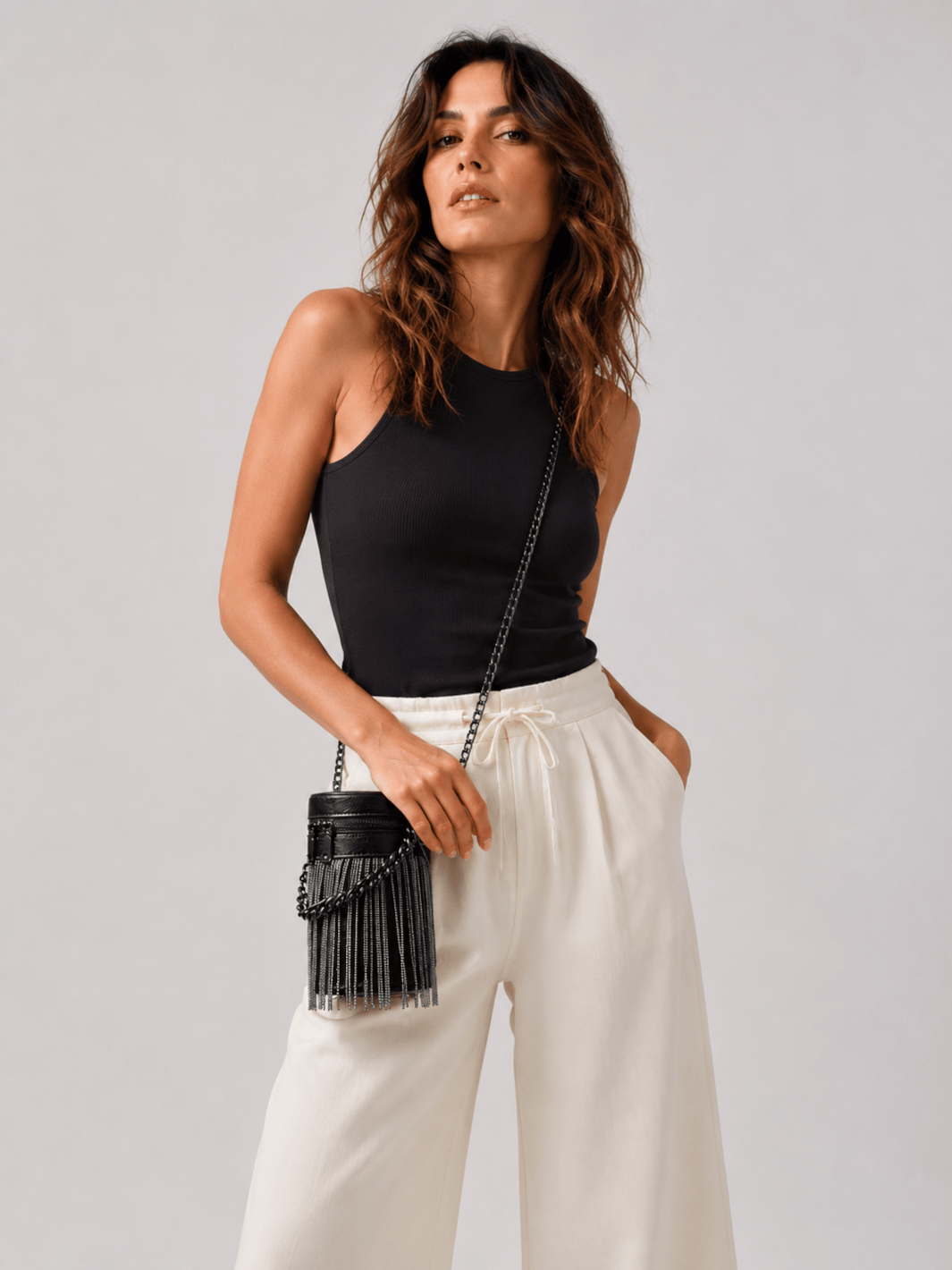 black leather cylinder bag