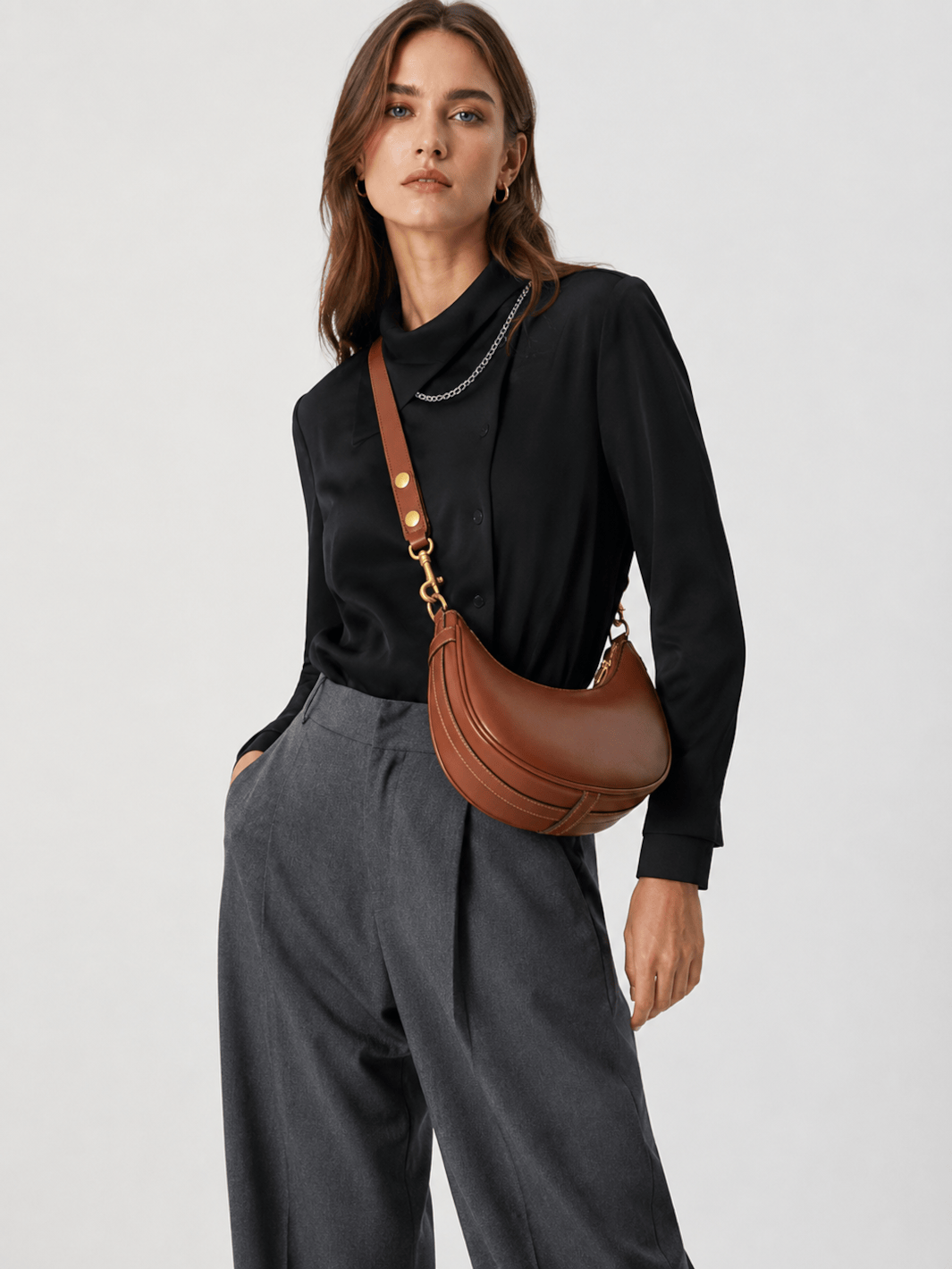 Half-moon leather shoulder bag