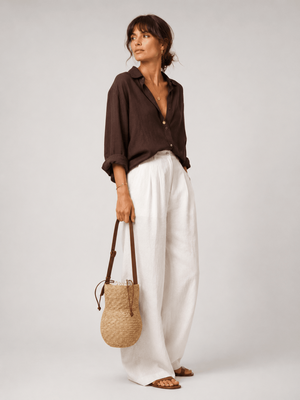 brown straw and leather bag
