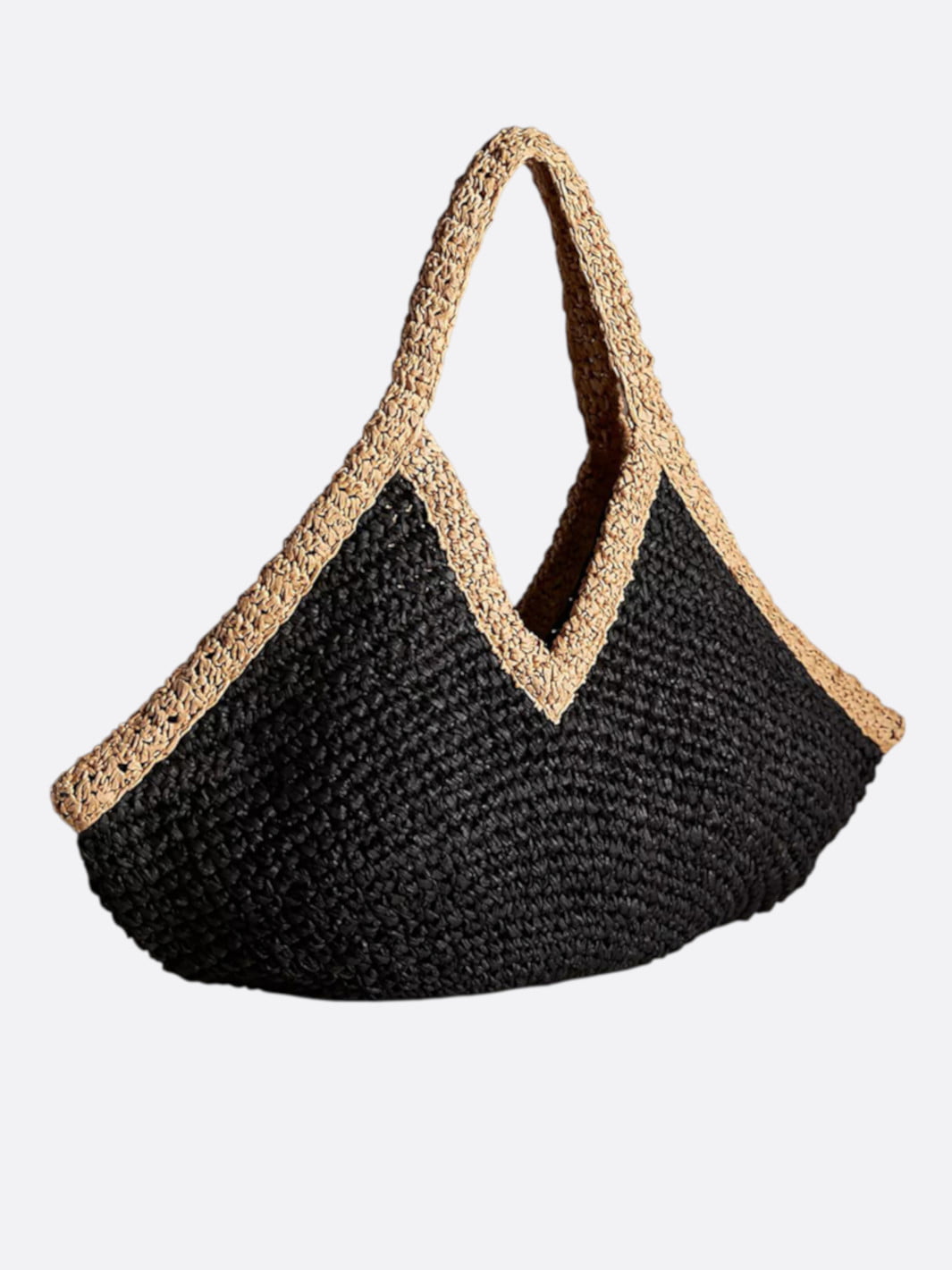 Black and Beige Straw Bag