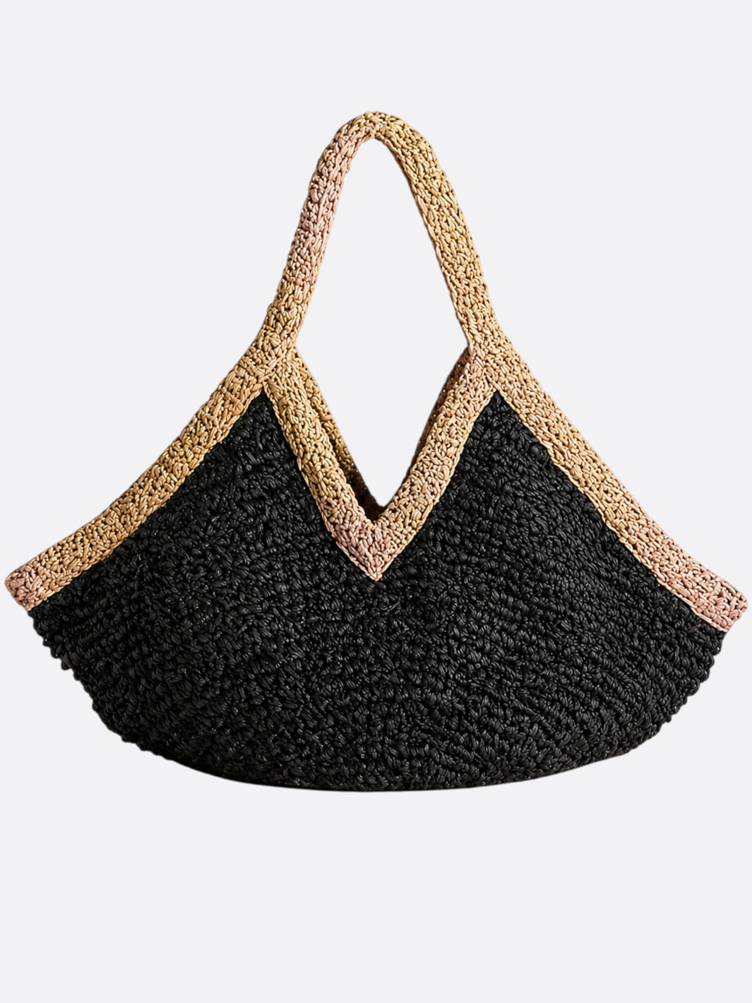Black and Beige Straw Bag
