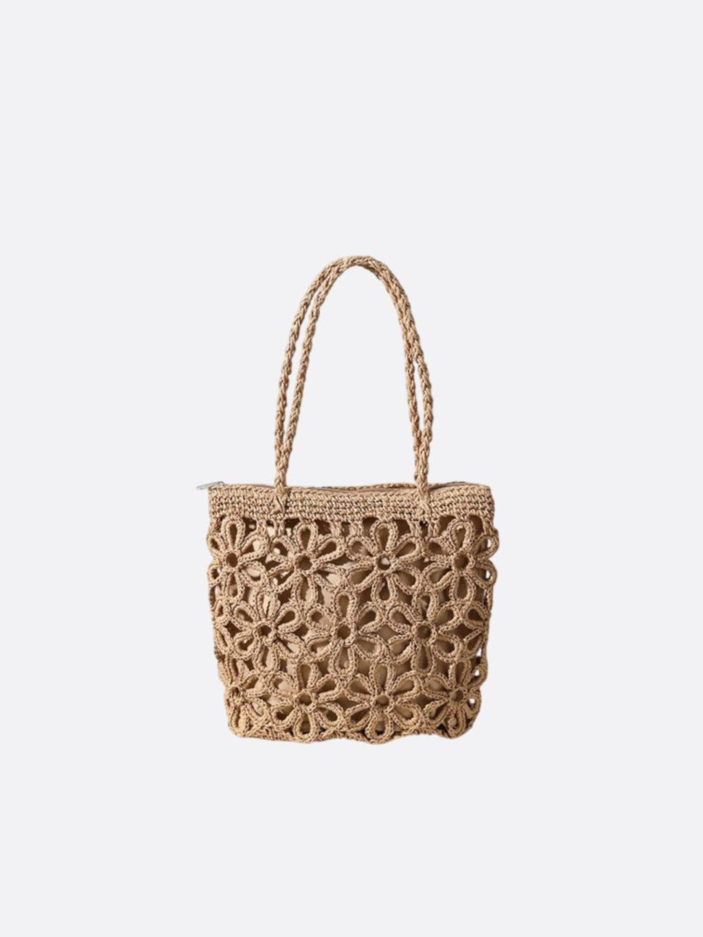 Woven straw bag with floral pattern