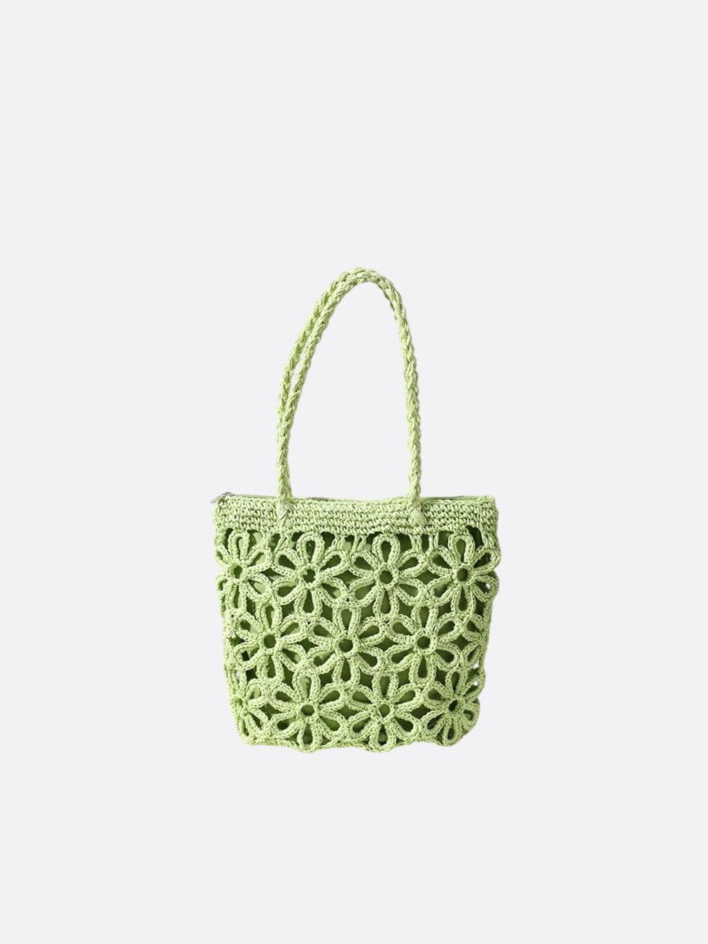 Woven straw bag with floral pattern