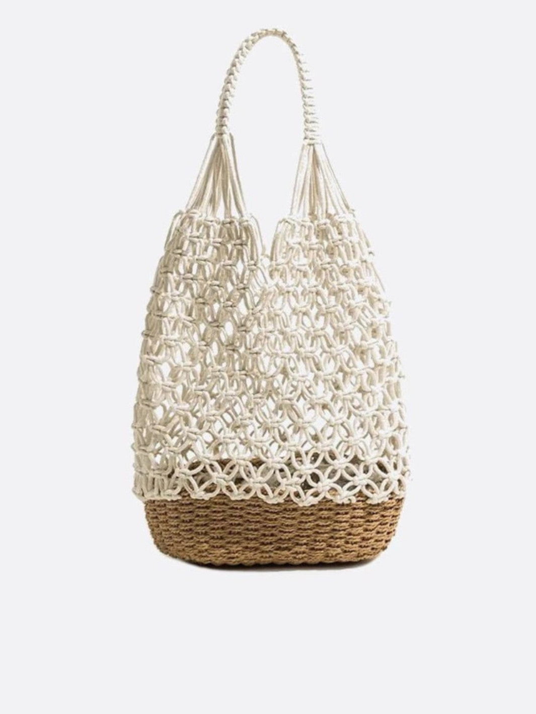 Mesh and straw tote bag