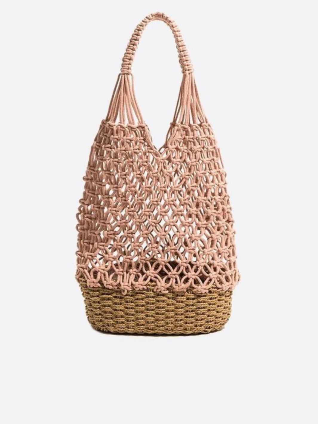 Mesh and straw tote bag
