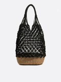 Mesh and straw tote bag