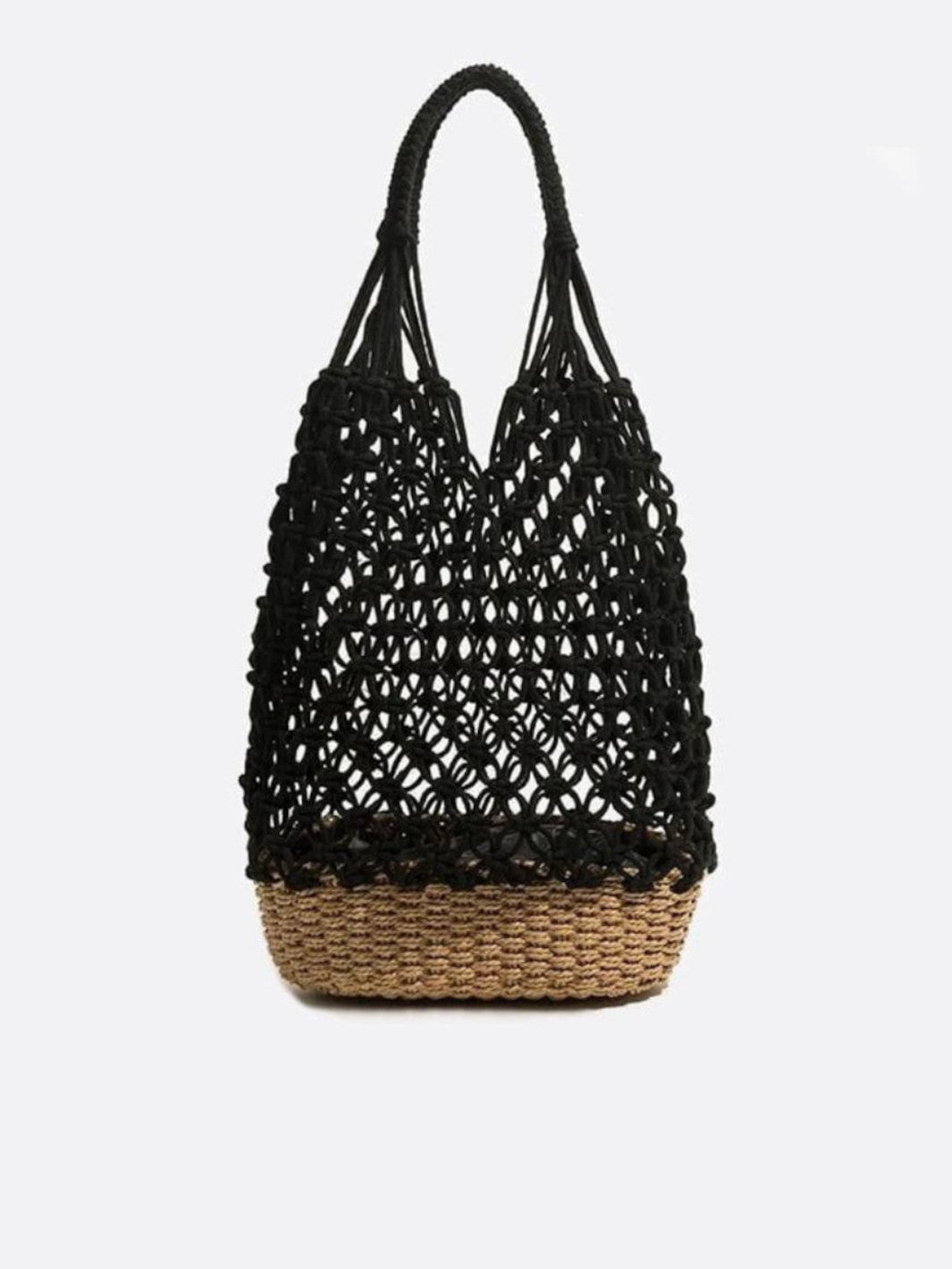 Mesh and straw tote bag