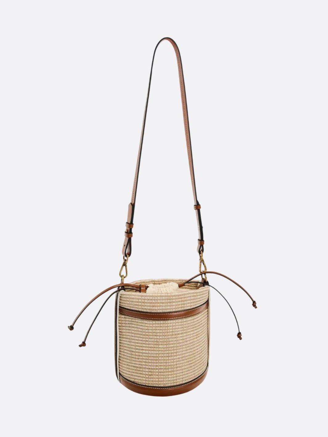 Raffia bucket bag with leather trim