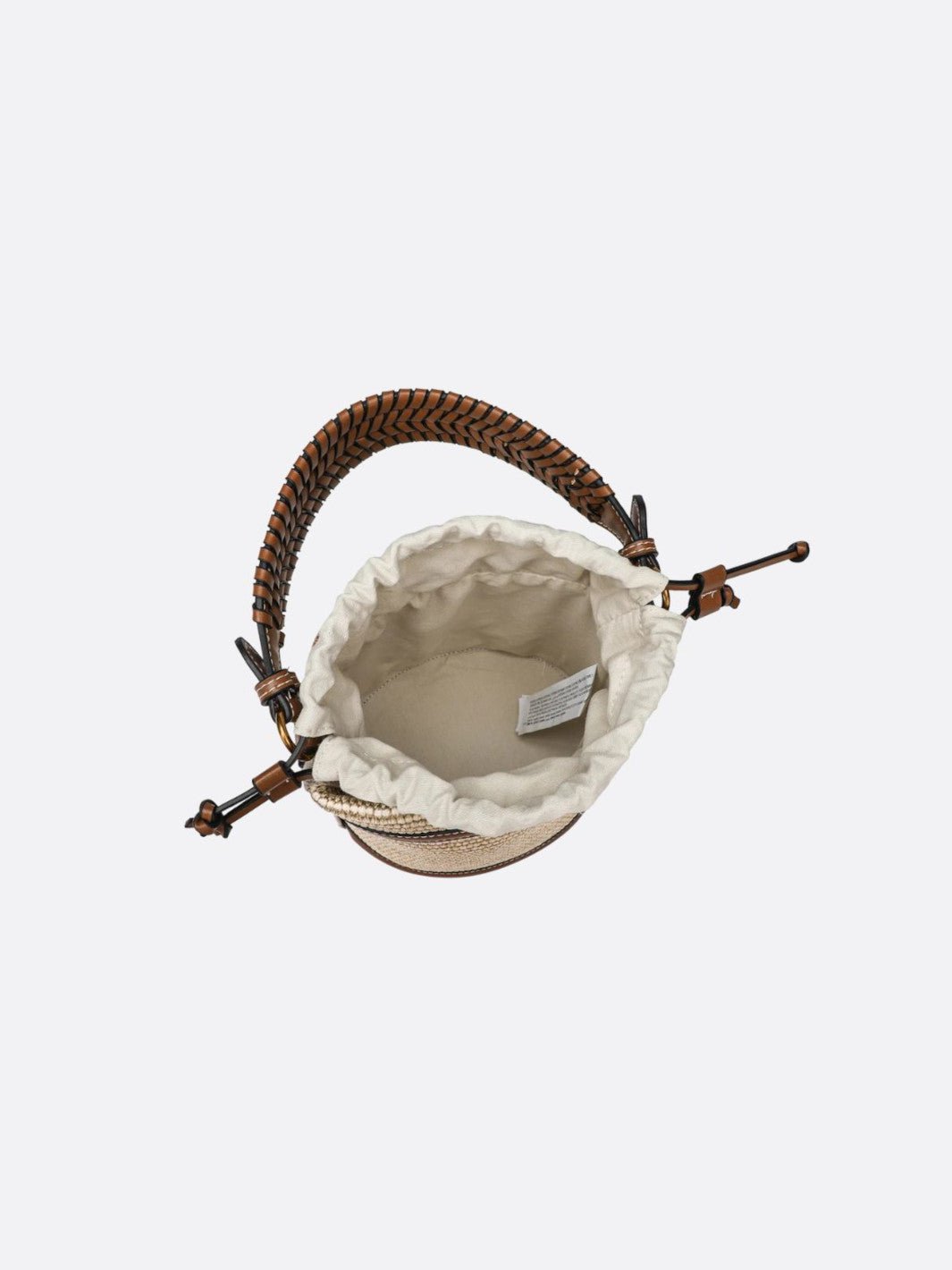 Raffia bucket bag with leather trim