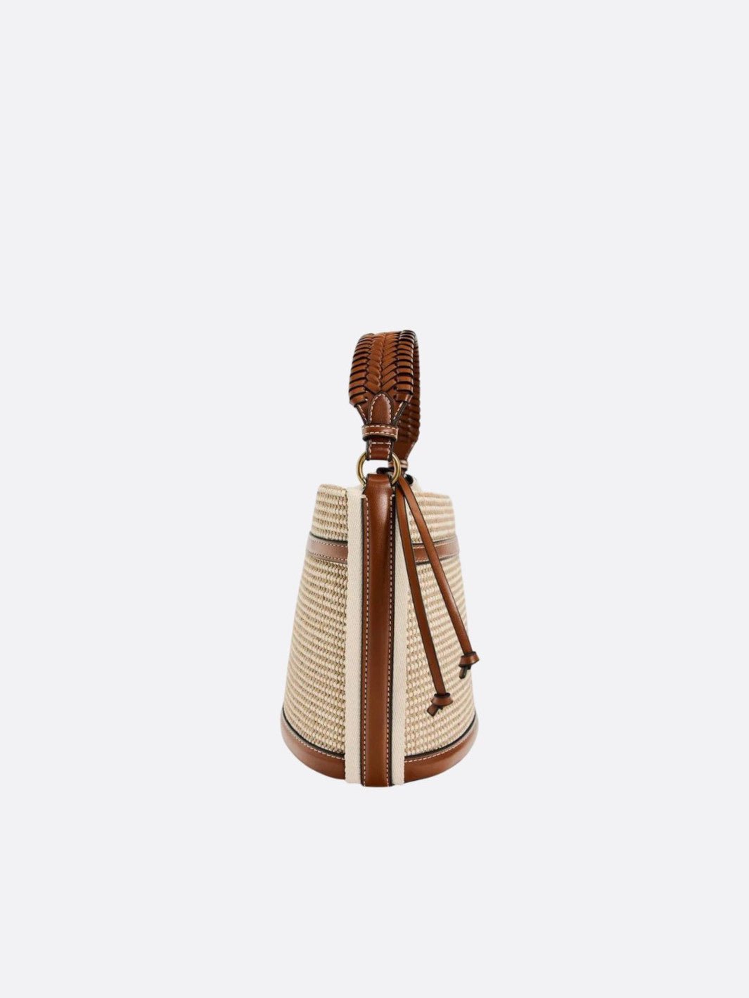 Raffia bucket bag with leather trim