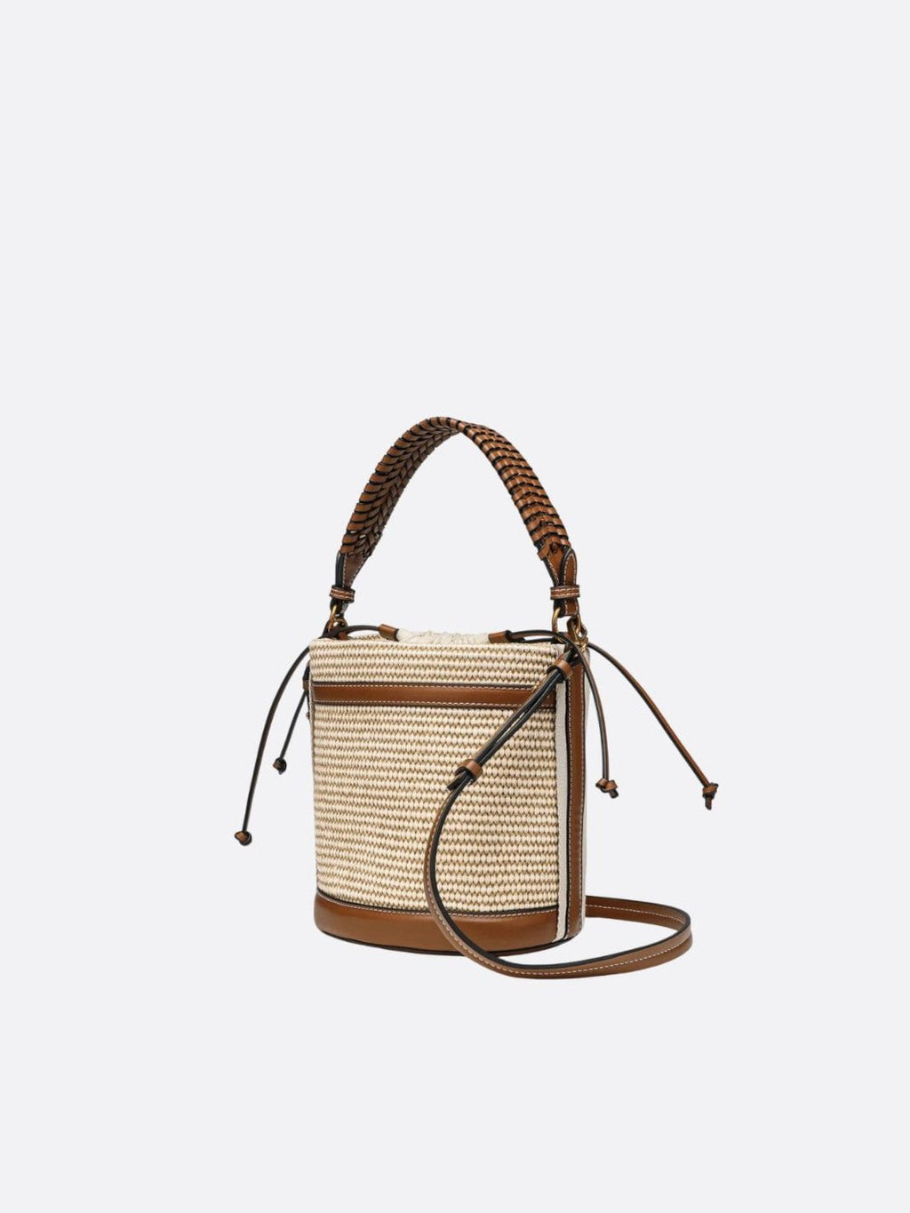 Raffia bucket bag with leather trim