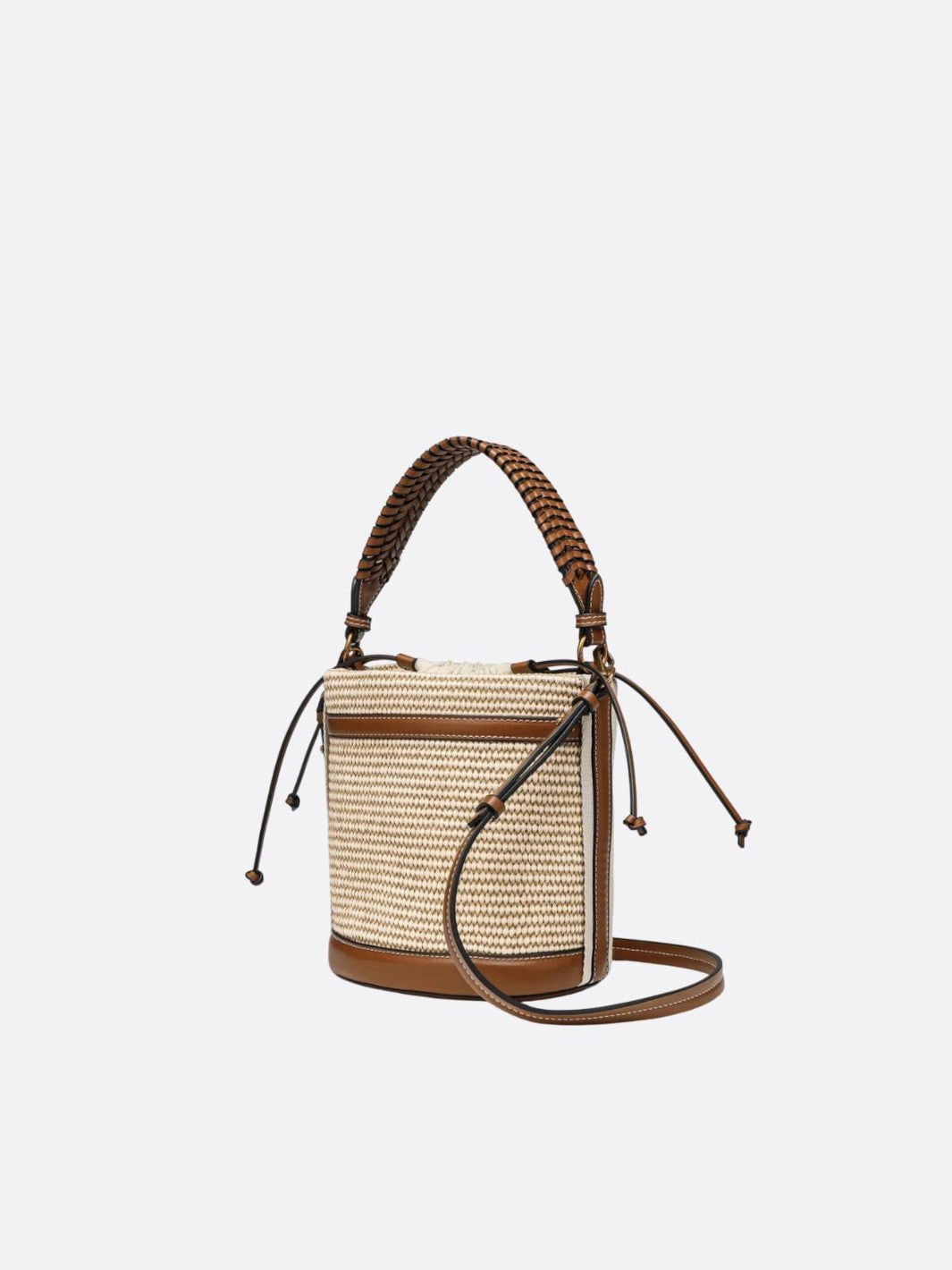 Raffia bucket bag with leather trim