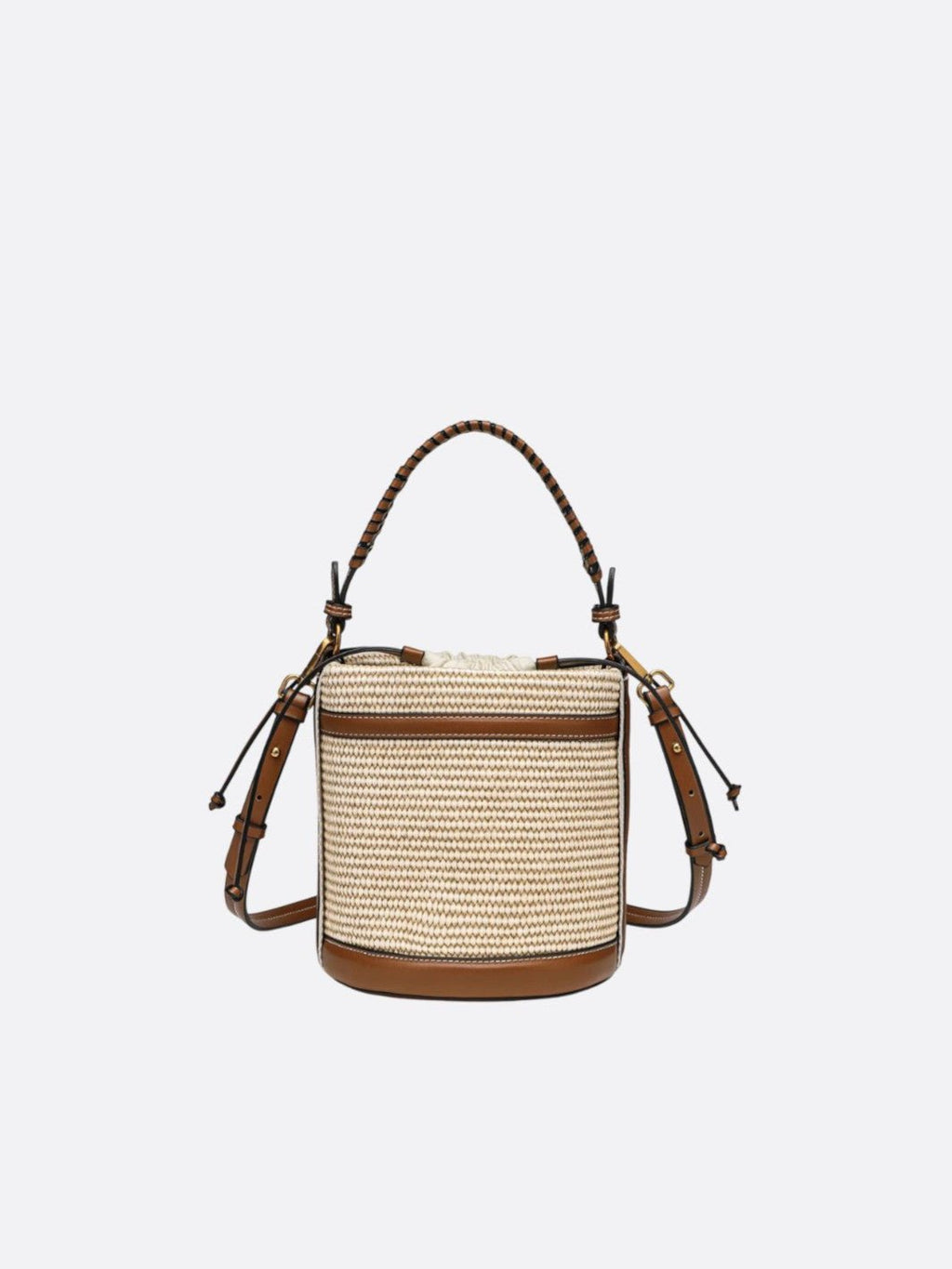 Raffia bucket bag with leather trim
