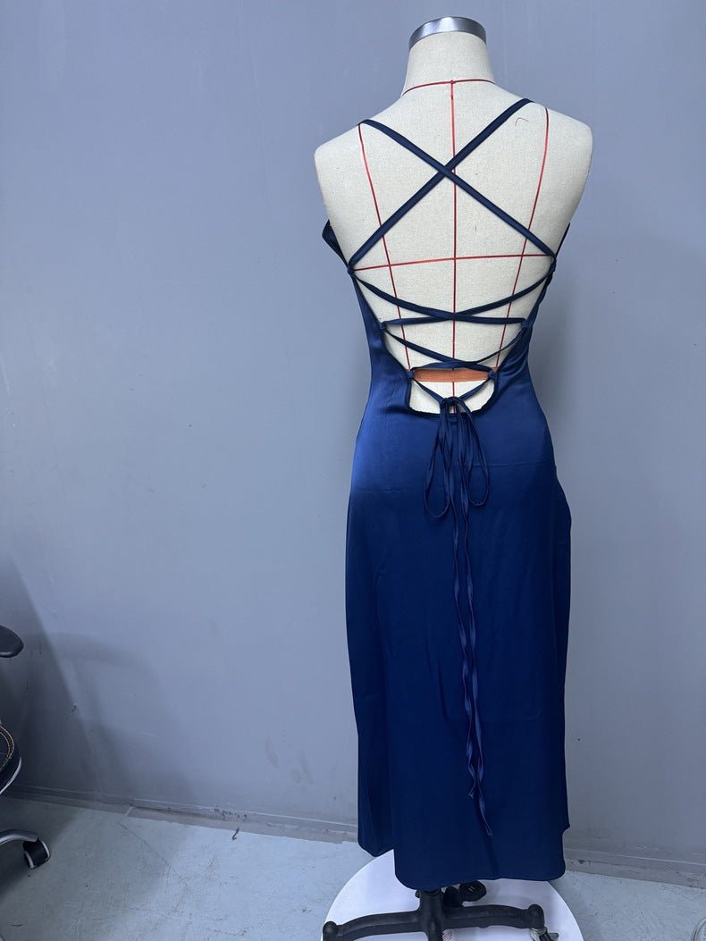 The Satin Seduction | Women's Lace Bandage Slit Suspender Midi Dress