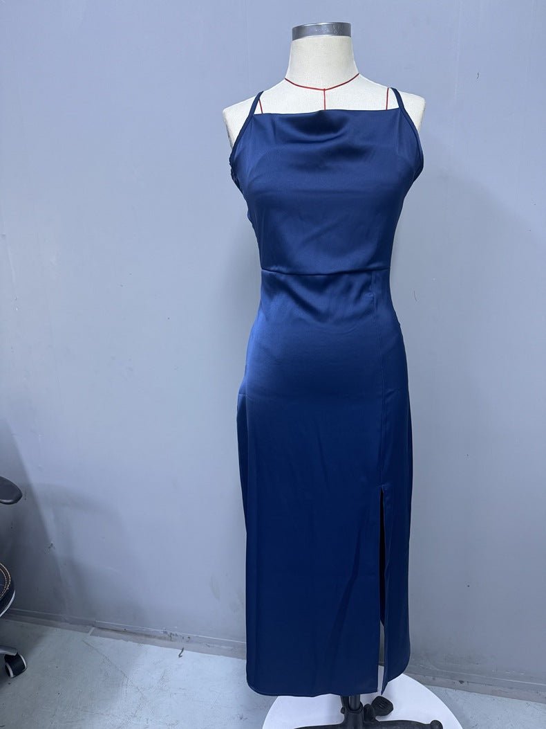 The Satin Seduction | Women's Lace Bandage Slit Suspender Midi Dress