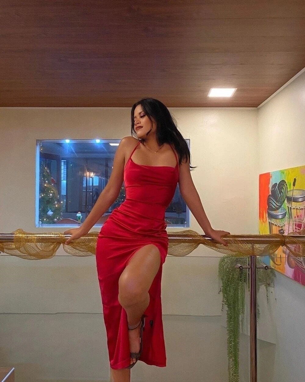 The Satin Seduction | Women's Lace Bandage Slit Suspender Midi Dress