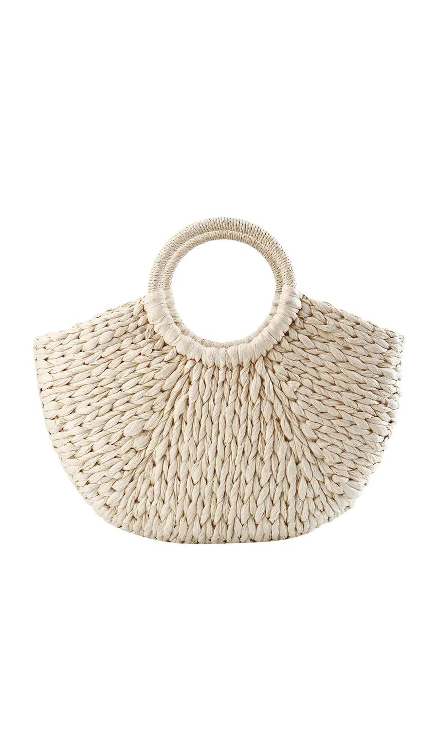 Beige Round Wicker Basket Bag