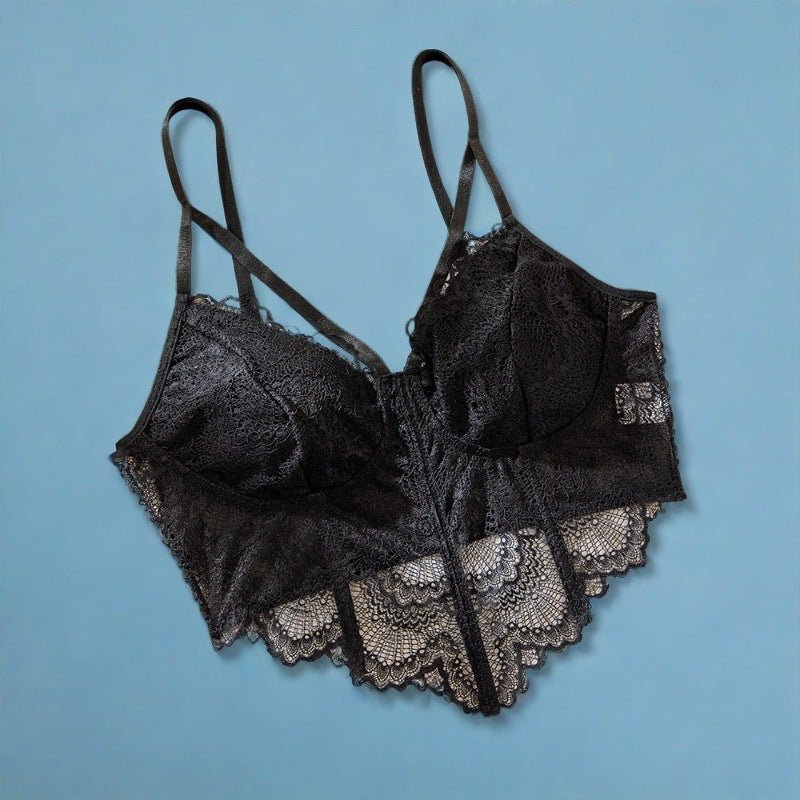 Floral Lace | See-Through Backless Cami Crop Top Black