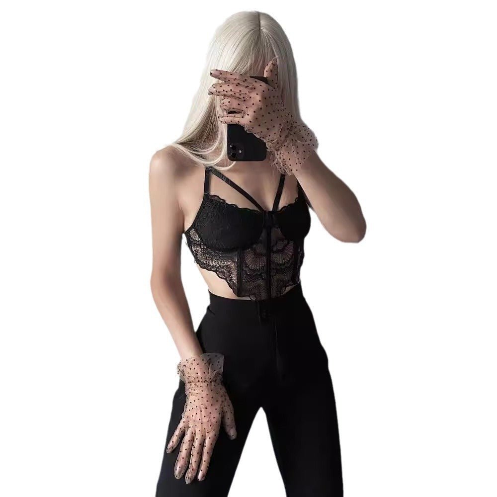 Floral Lace | See-Through Backless Cami Crop Top Black