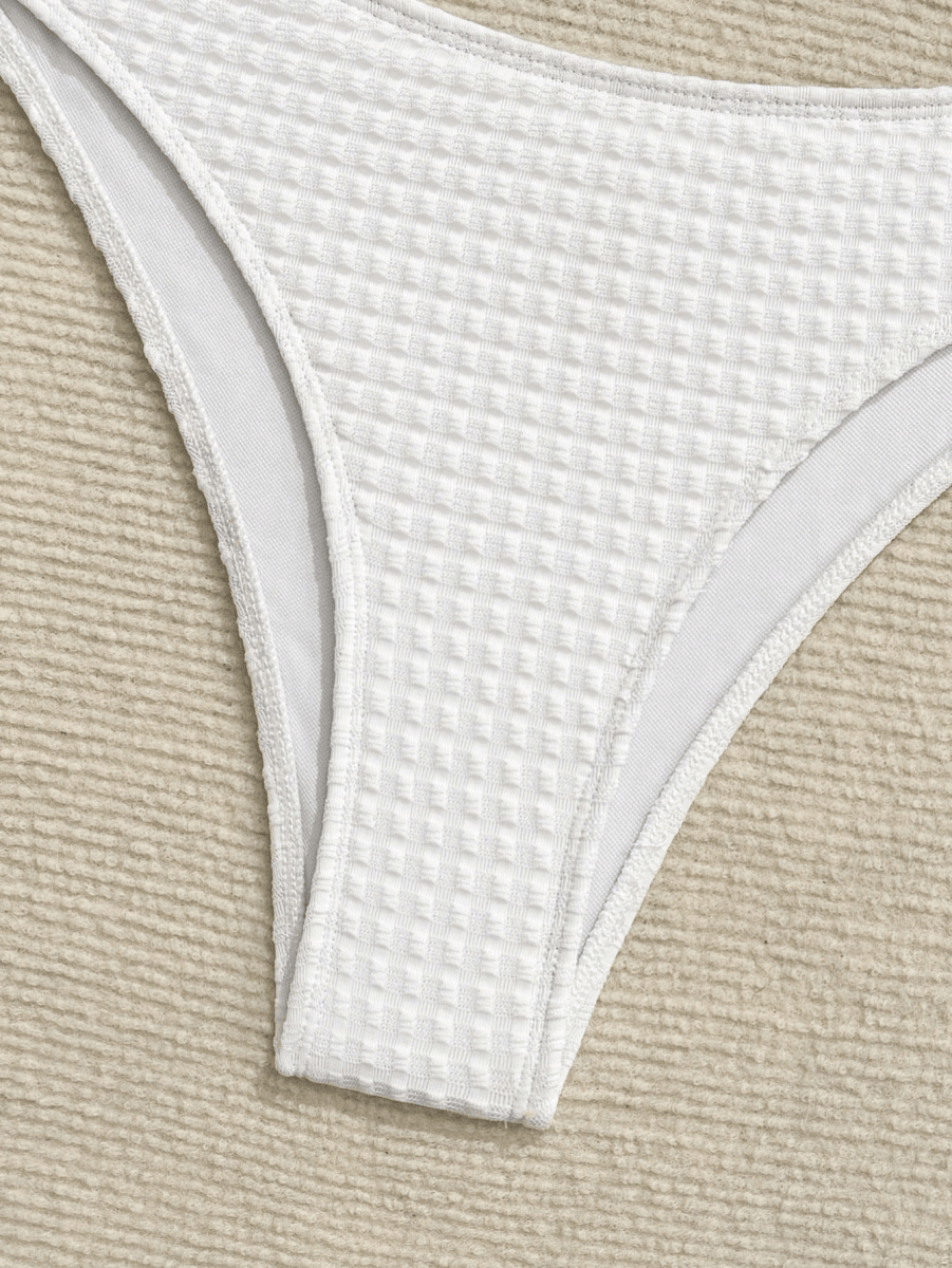 Coral Set – Off-Shoulder Bikini with Panties, Mini Skirt, and Star Brooch