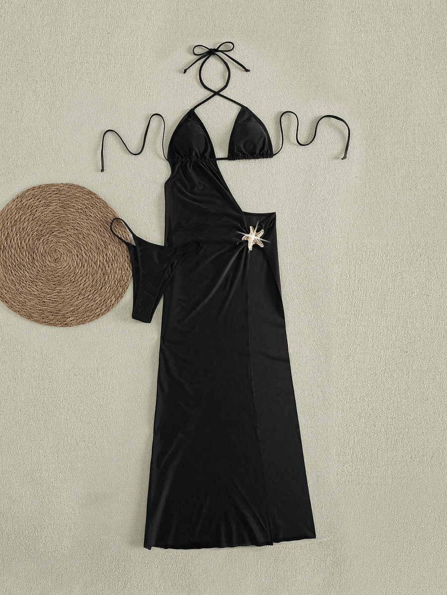 Estrella Set – Triangle Bikini with Long Skirt and Gold Clasp