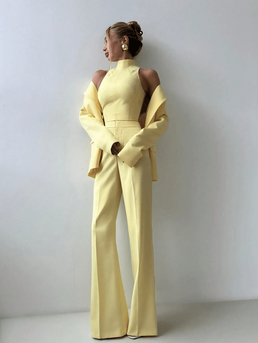 Lumière Set – Blazer, High-Neck Top, and Wide-Leg Pants
