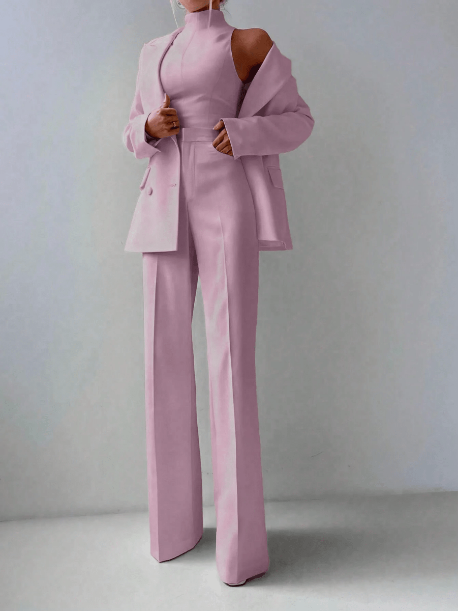 Lumière Set – Blazer, High-Neck Top, and Wide-Leg Pants