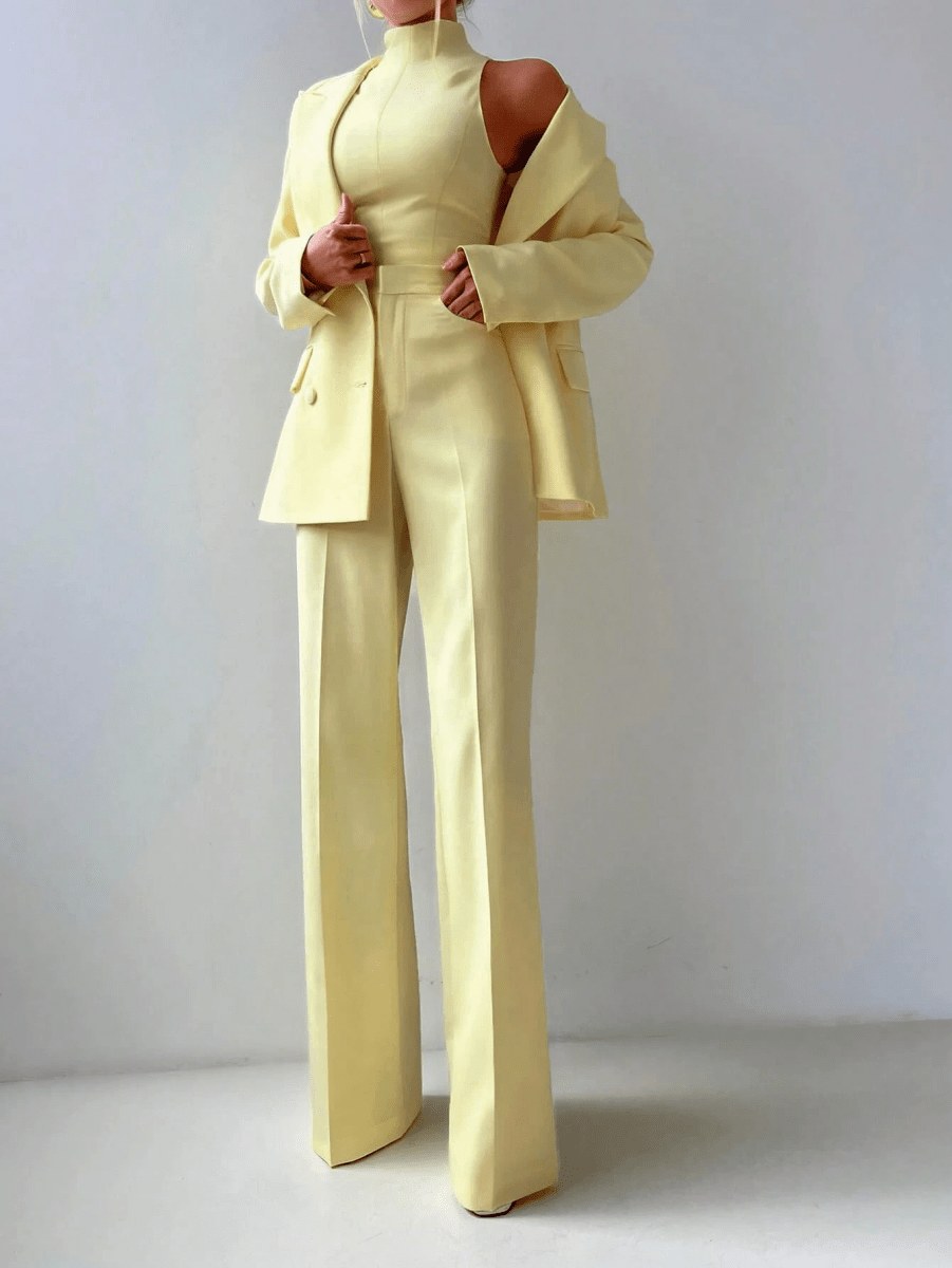 Lumière Set – Blazer, High-Neck Top, and Wide-Leg Pants