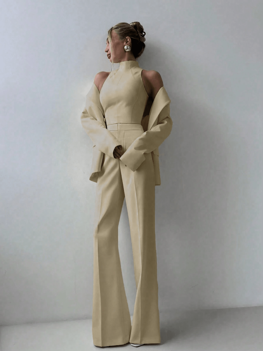 Lumière Set – Blazer, High-Neck Top, and Wide-Leg Pants