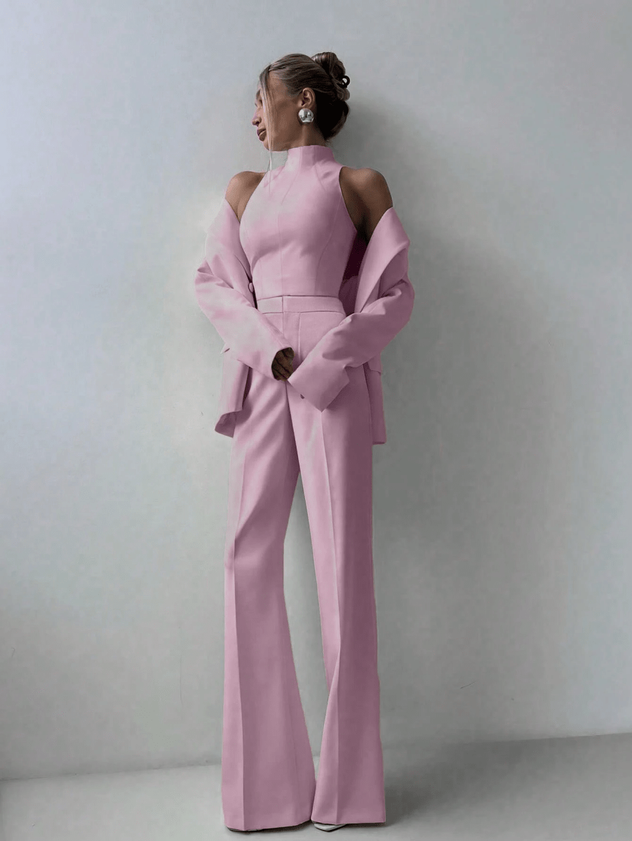 Lumière Set – Blazer, High-Neck Top, and Wide-Leg Pants