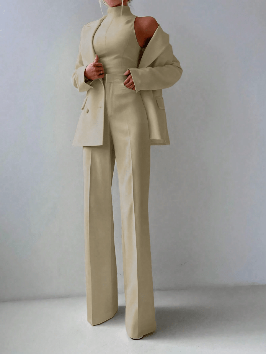 Lumière Set – Blazer, High-Neck Top, and Wide-Leg Pants