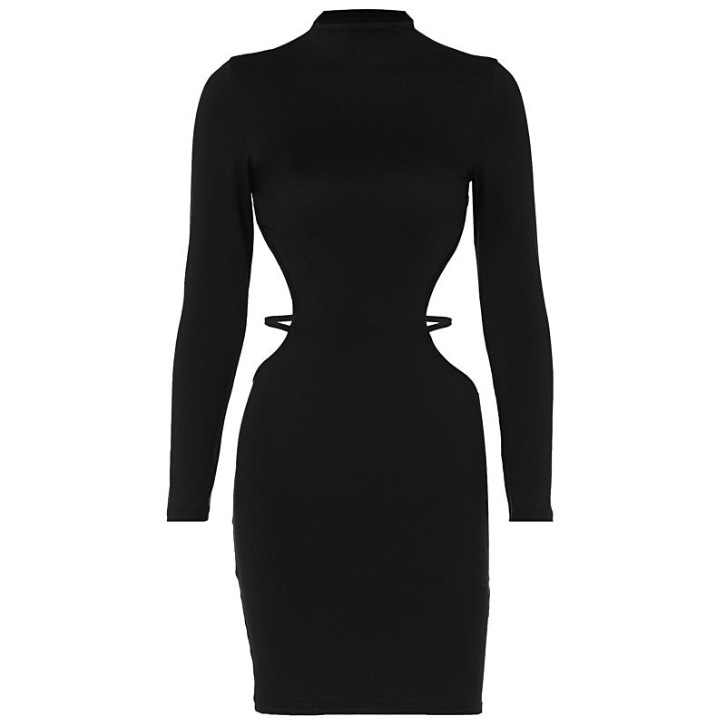 The Midnight Seduction | Solid Color Backless Long-Sleeve Bodycon Mini Dress