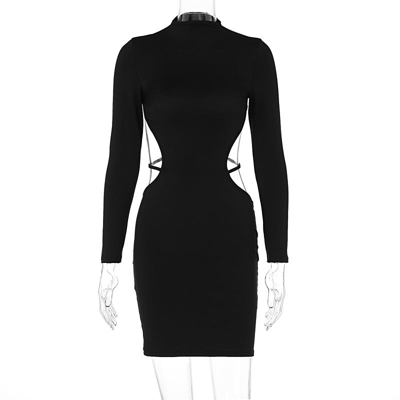 The Midnight Seduction | Solid Color Backless Long-Sleeve Bodycon Mini Dress