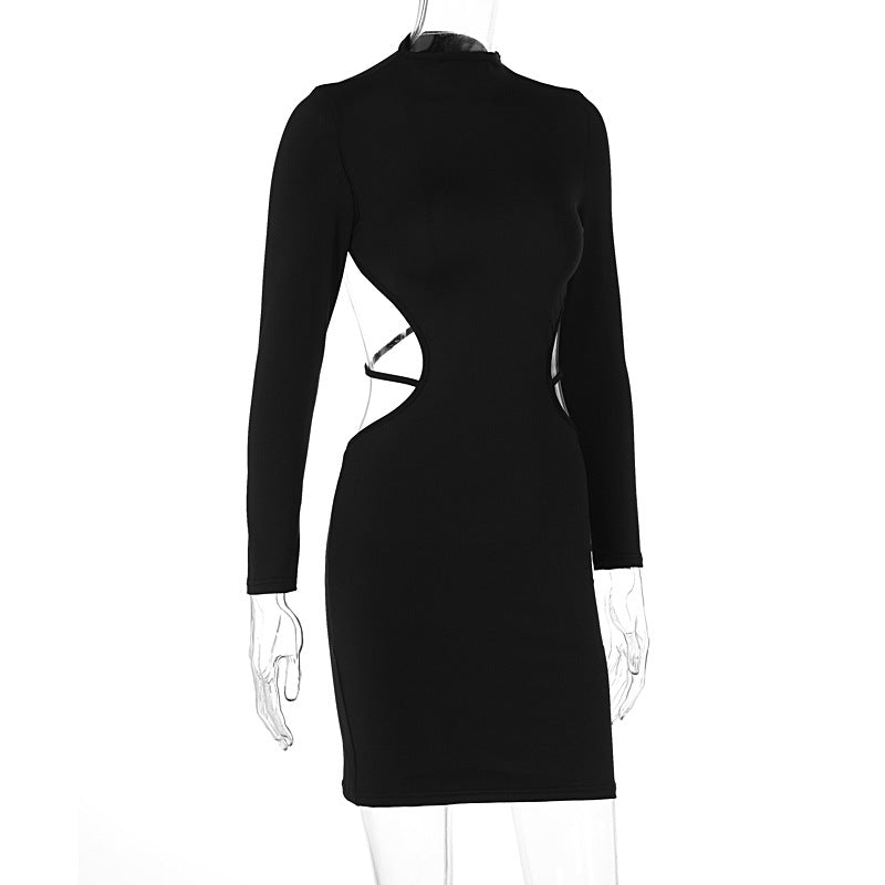 The Midnight Seduction | Solid Color Backless Long-Sleeve Bodycon Mini Dress