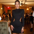 The Midnight Seduction | Solid Color Backless Long-Sleeve Bodycon Mini Dress