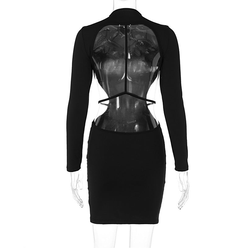 The Midnight Seduction | Solid Color Backless Long-Sleeve Bodycon Mini Dress
