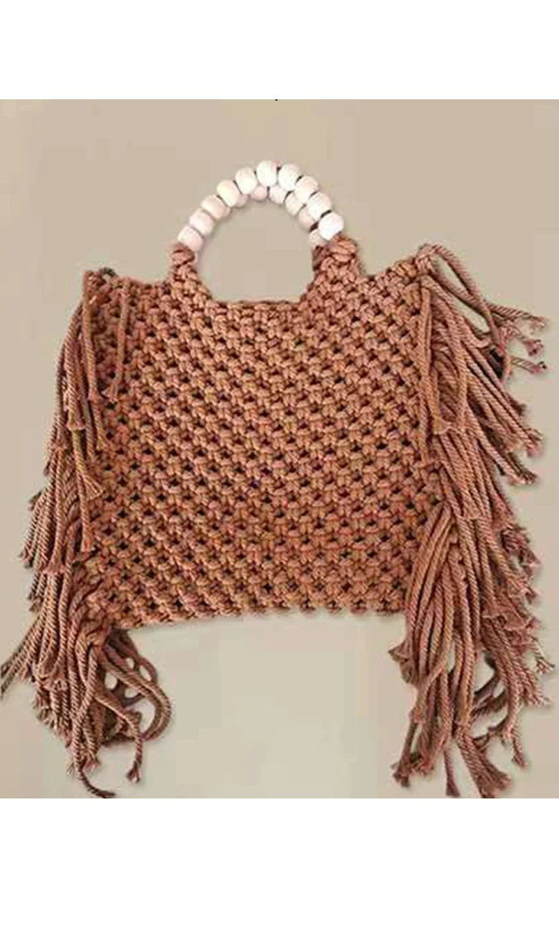 Brown Crochet Bag with Fringes