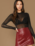 SHEIN BAE Lettuce Edge Glitter Mesh Top Without Bra