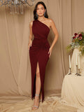Belle Bridesmaid Dress With Single-shoulder Twist Detail And High Slit