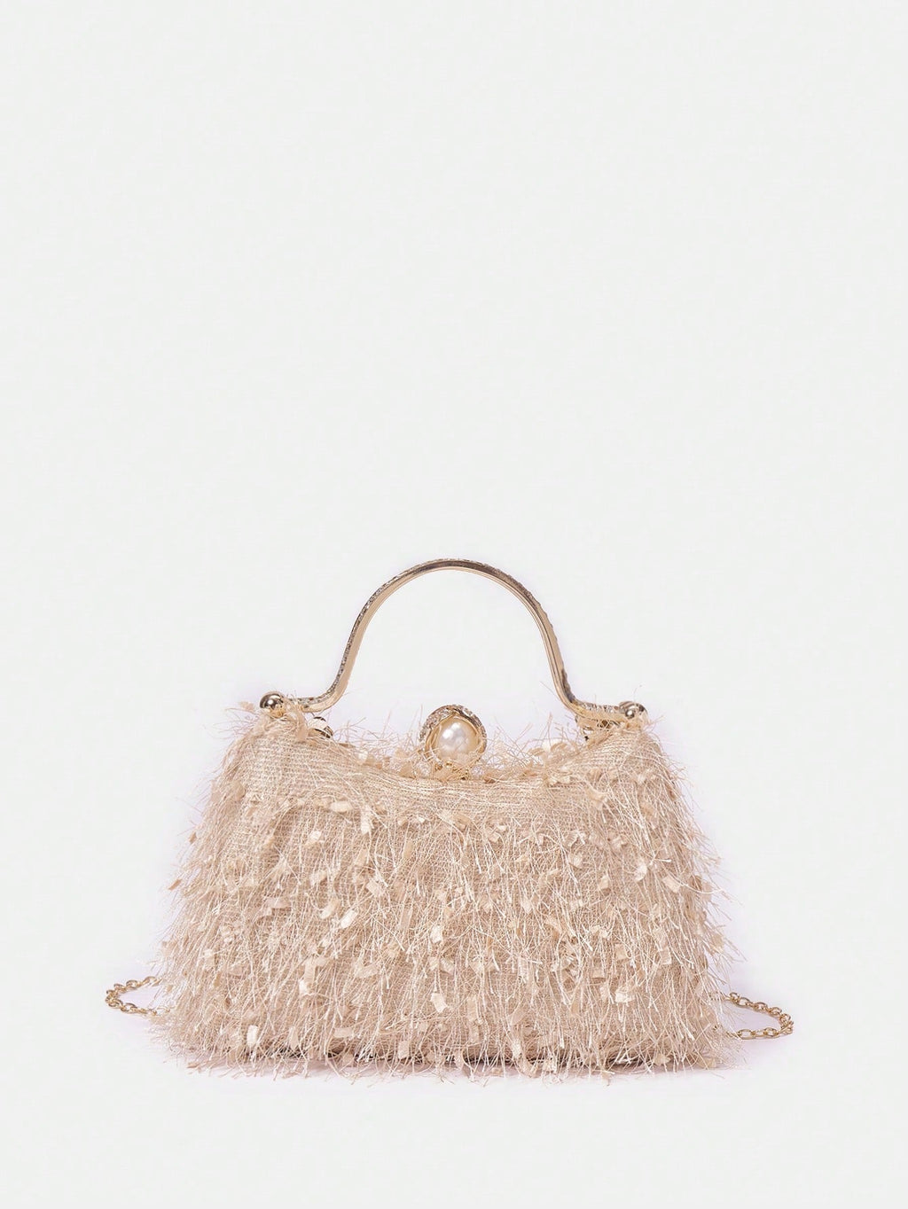 Belle Plush Feather & Rhinestone Decor Top Handle Box Bag