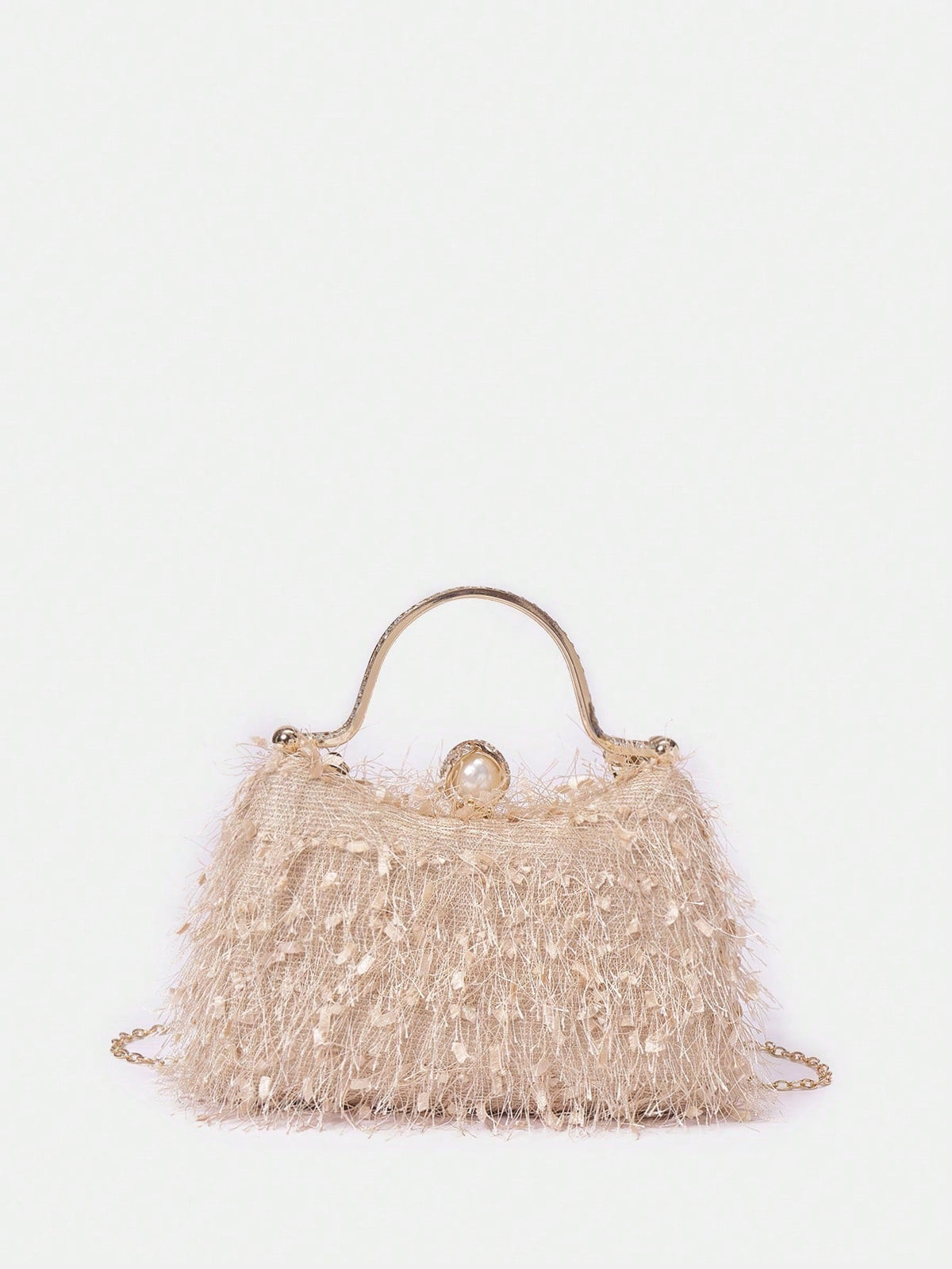 Belle Plush Feather & Rhinestone Decor Top Handle Box Bag