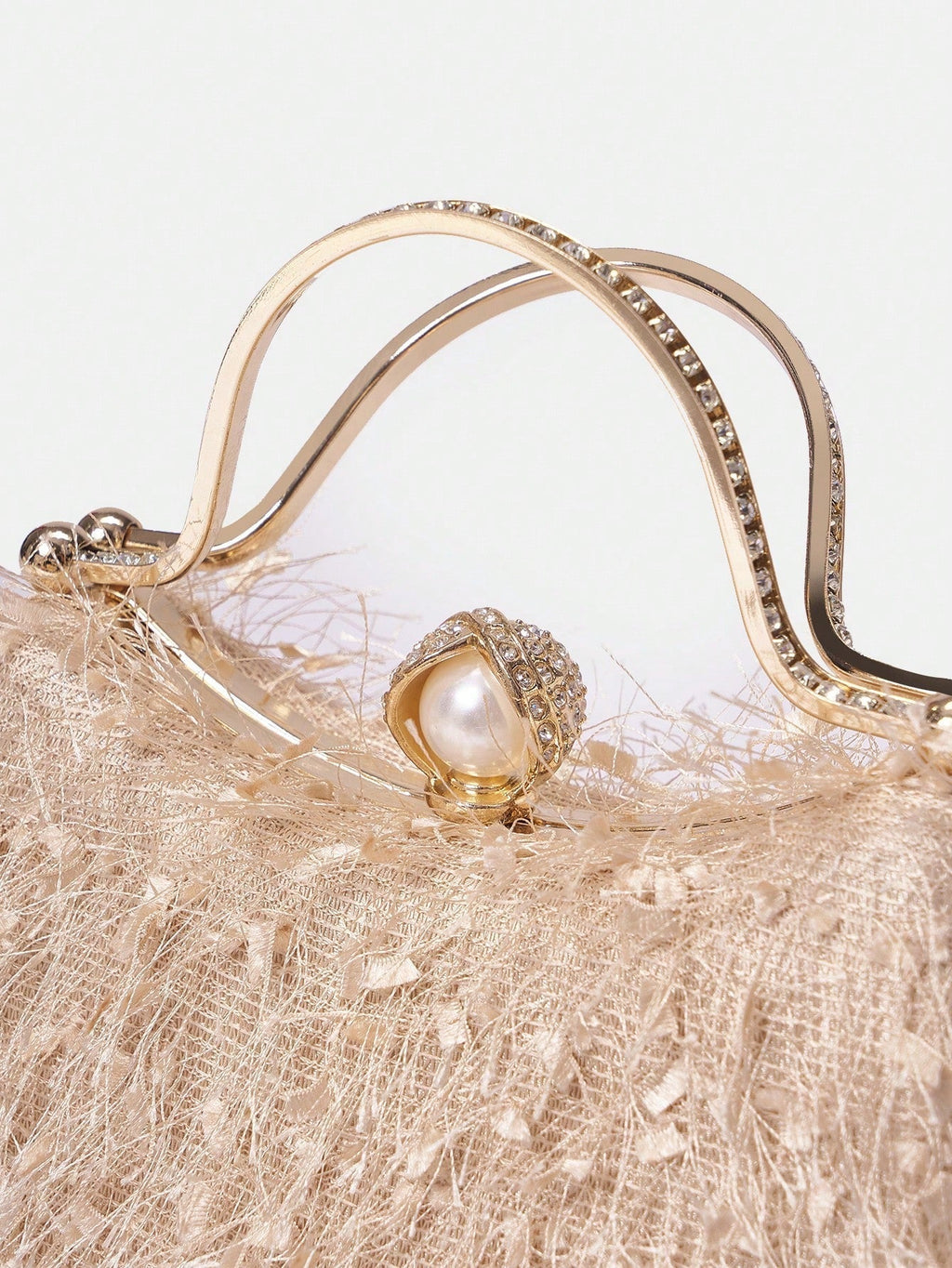 Belle Plush Feather & Rhinestone Decor Top Handle Box Bag