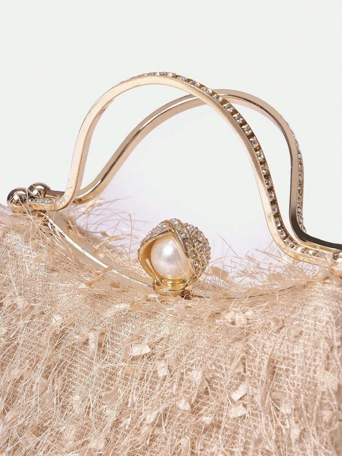 Belle Plush Feather & Rhinestone Decor Top Handle Box Bag