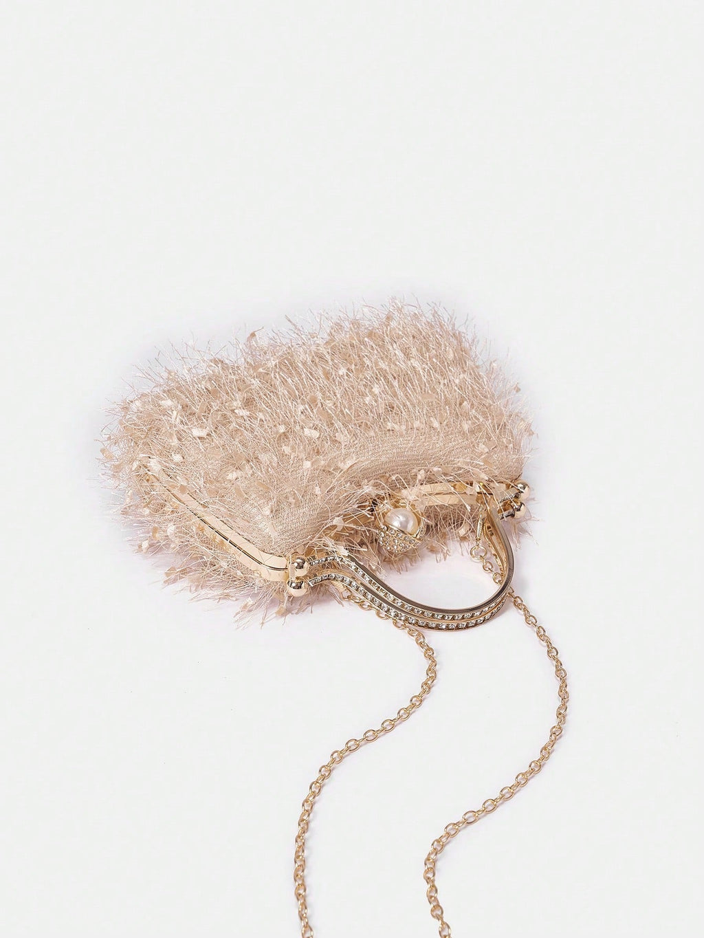 Belle Plush Feather & Rhinestone Decor Top Handle Box Bag