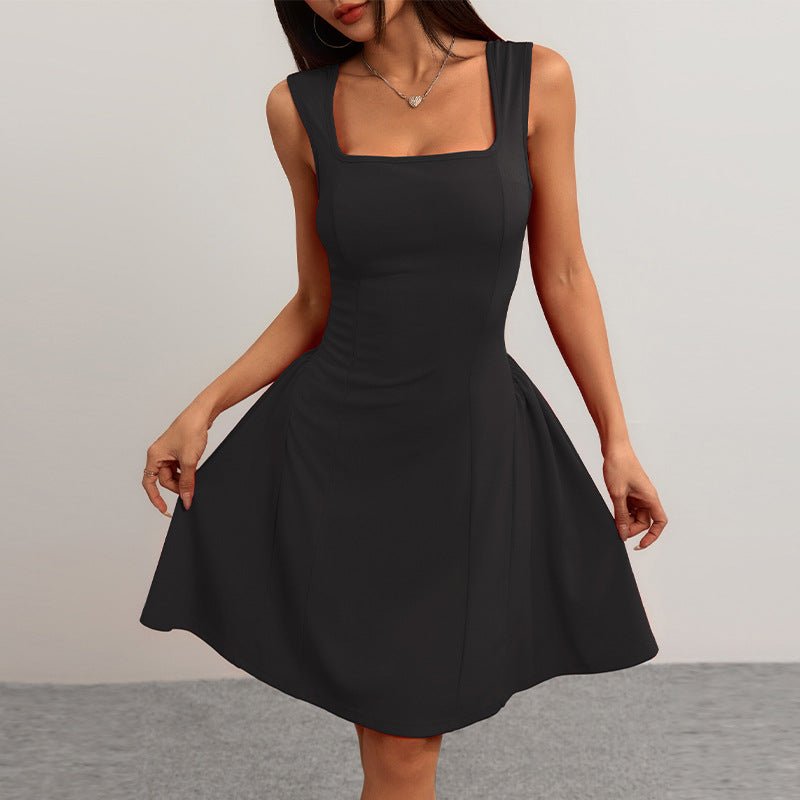 The Ruby Allure | Women's Backless Halter Square Neck Pleated Midi Dress